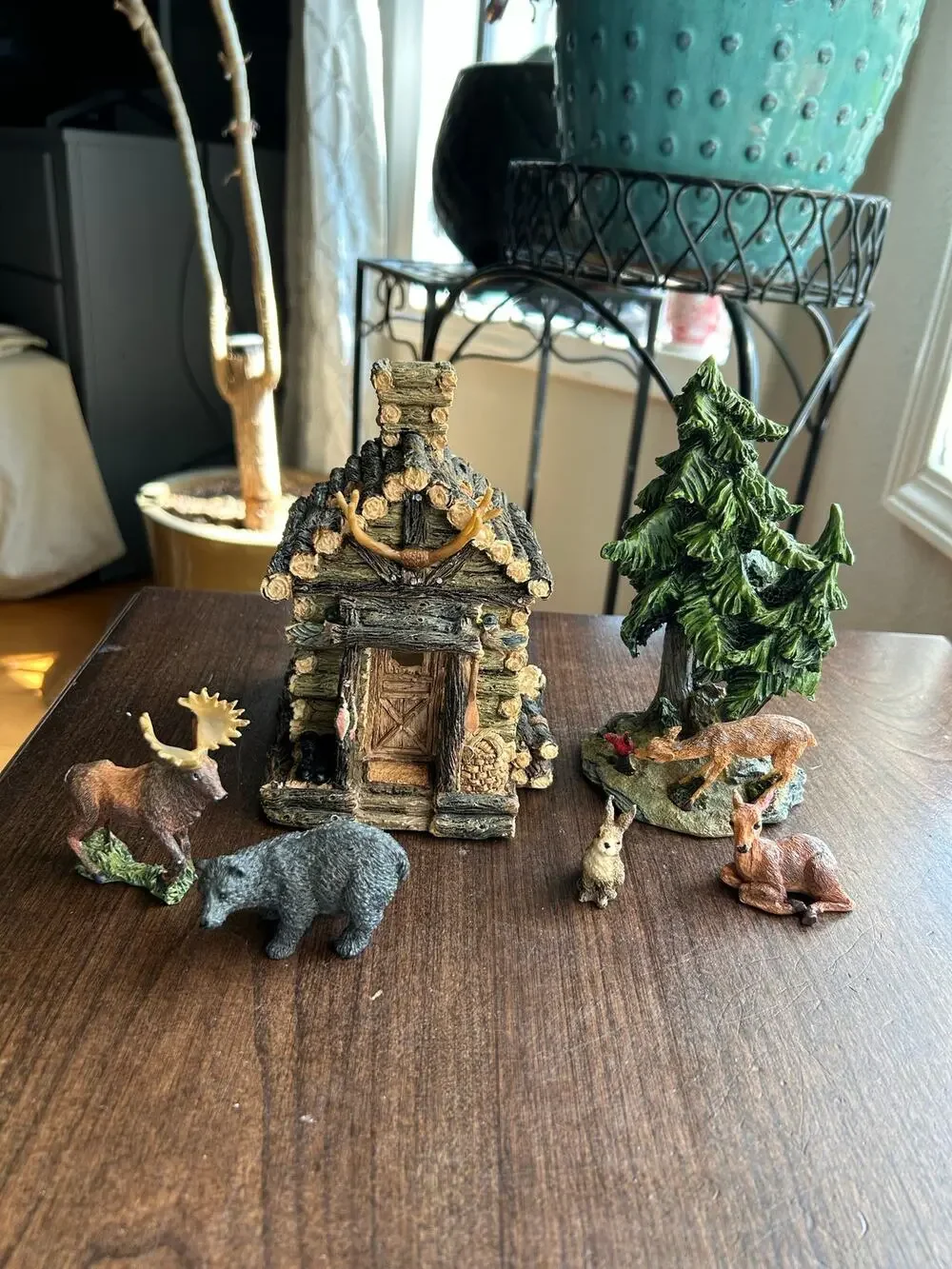 New LOG CABIN Lake House Deer Shack hunting Fishing RESIN TABLE LAMP & figurines